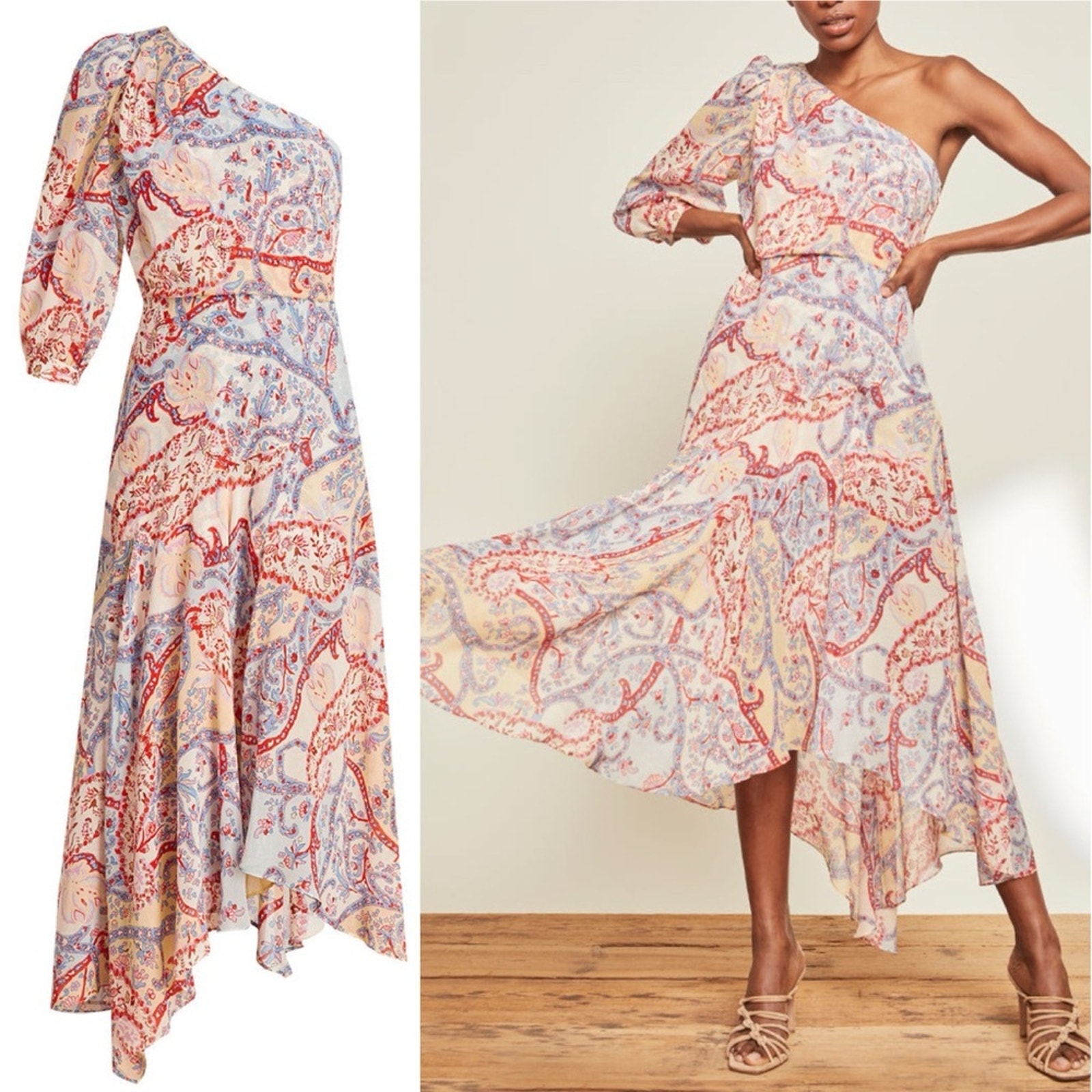 Veronica Beard Kimber Paisley Floral Silk One-Shoulder Dress Size 0